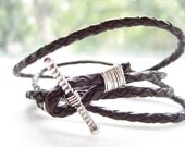 Espresso Brown Braided Leather Bracelet with Silver Toggle, Leather Wrap Bracelet, Friendship Bracelet, Wire Wrap Bracelet
