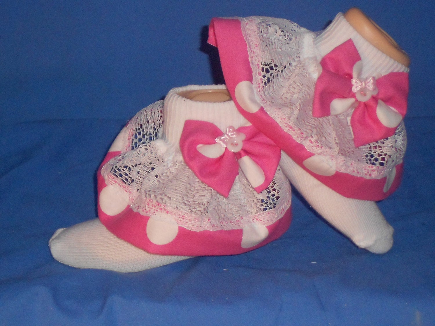 Boutique Custom Made OOAK Minnie Mouse Lace and Fabric Ruffle Socks