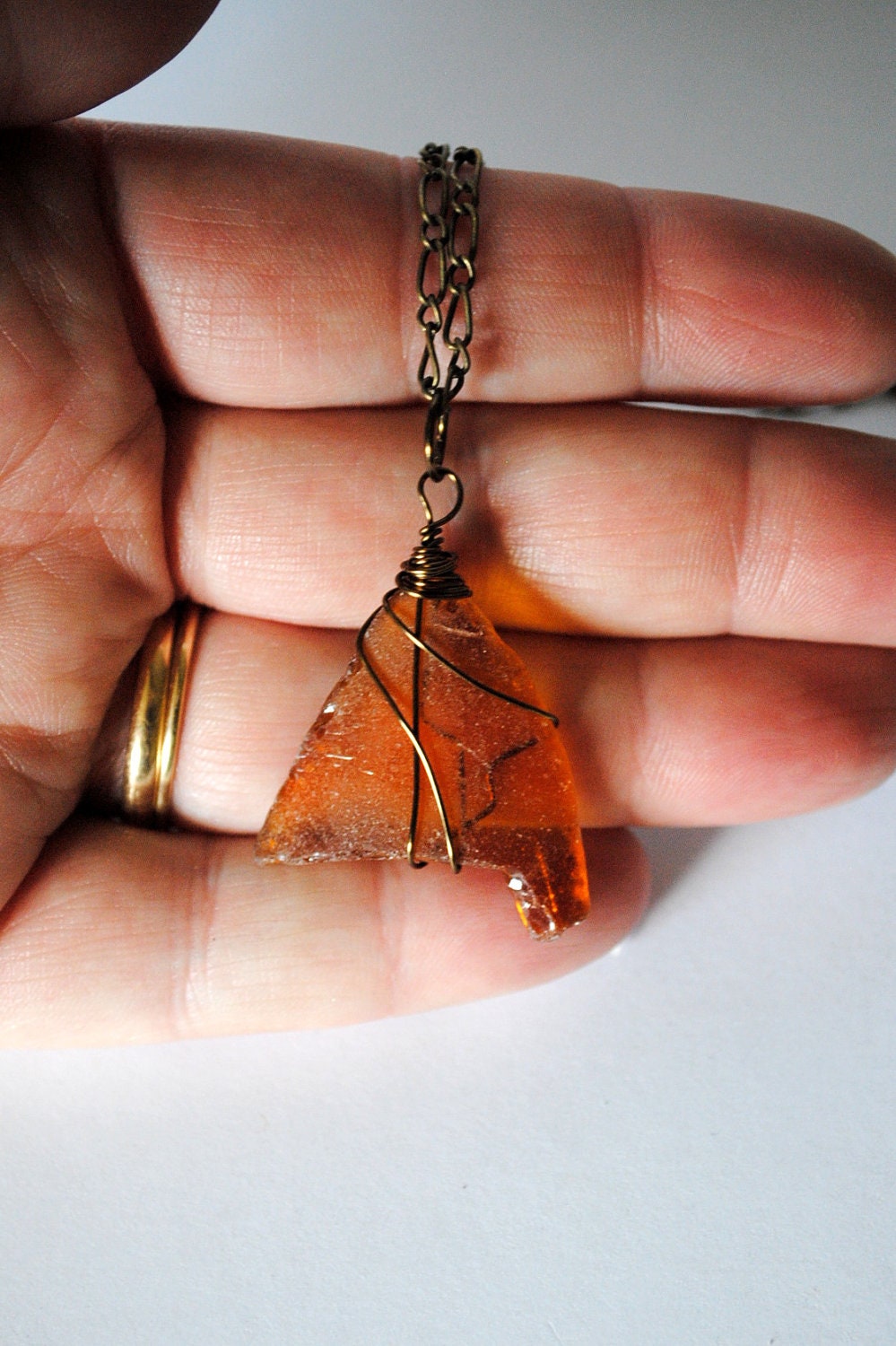 Sea Glass Jewelry, Wire Wrapped Necklace, Honey of a Necklace