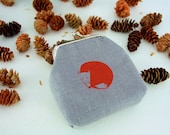 Ferdinand Fox on grey... screen printed mini clasp purse - READY TO SHIP