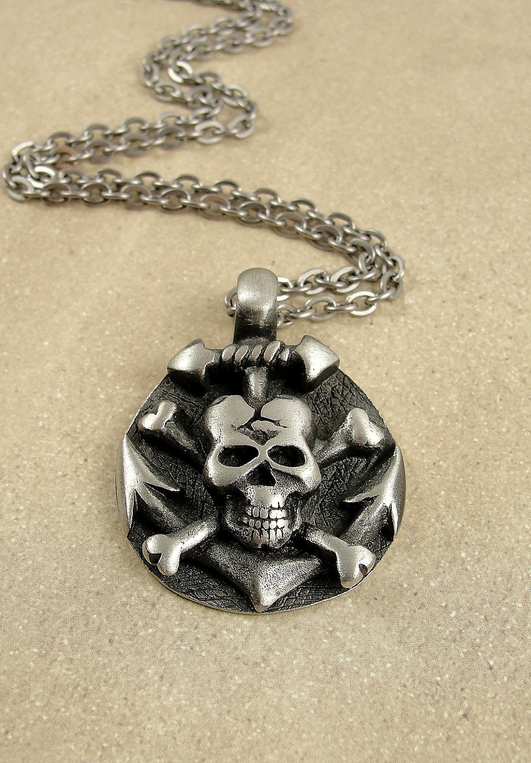 Skull and Crossbones Necklace  - Pewter Pendant on a 24 inch Stainless Steel Chain