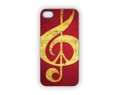 Red Gold iPhone Case, Peace, Music, Notes, Red, Gold, Mustard, Yellow, Black, Peace Sign, 5, 4S, 4, Treble Clef