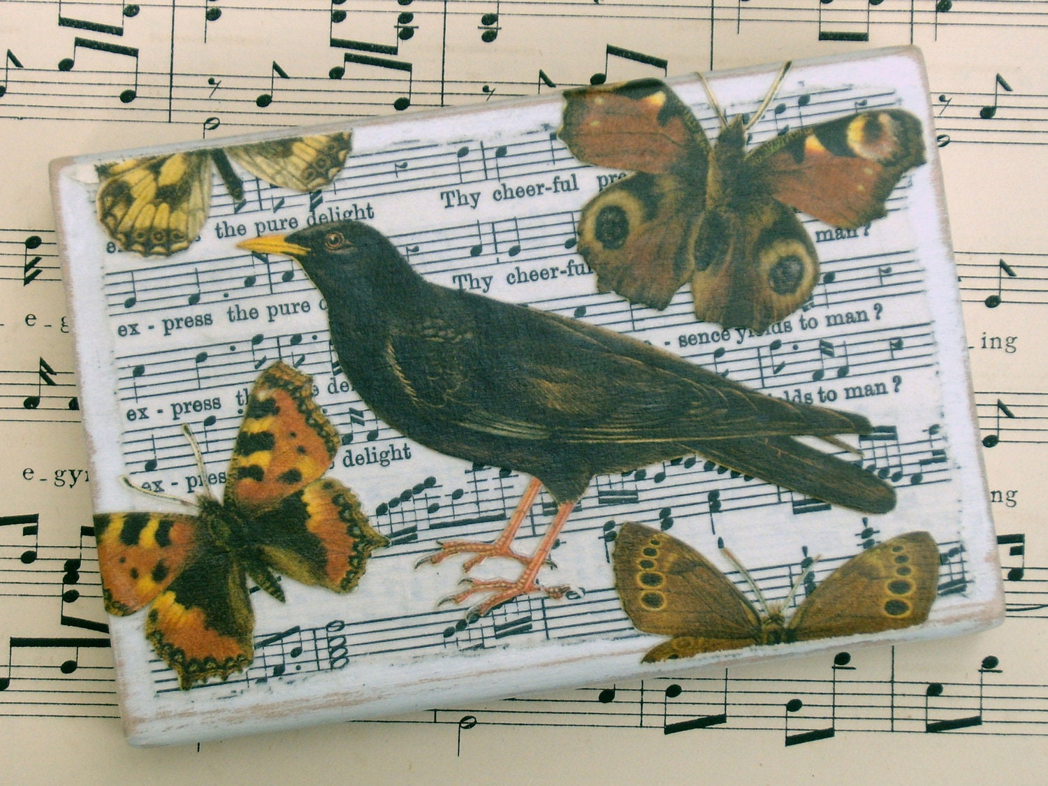 Bird Butterfly Collage Art Block