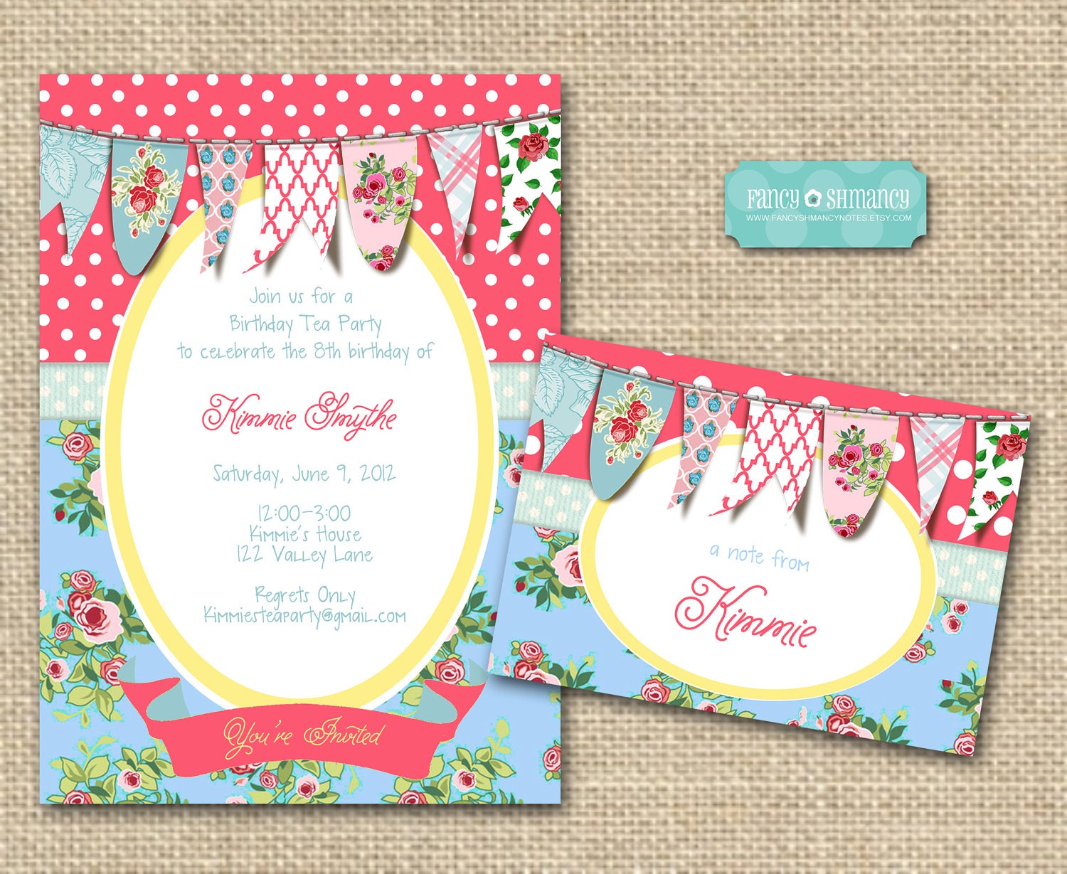 Shabby Chic Vintage Tea Party Invitation and Thank you note / Birthday Tea Party / Printable File