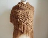 Brown Triangular Shawl with fringe