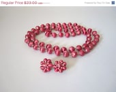 20% off SALE Vintage 1960s Necklace and Earrings Set // 60s Fuchsia Jewelry Set // Cocktail Hour