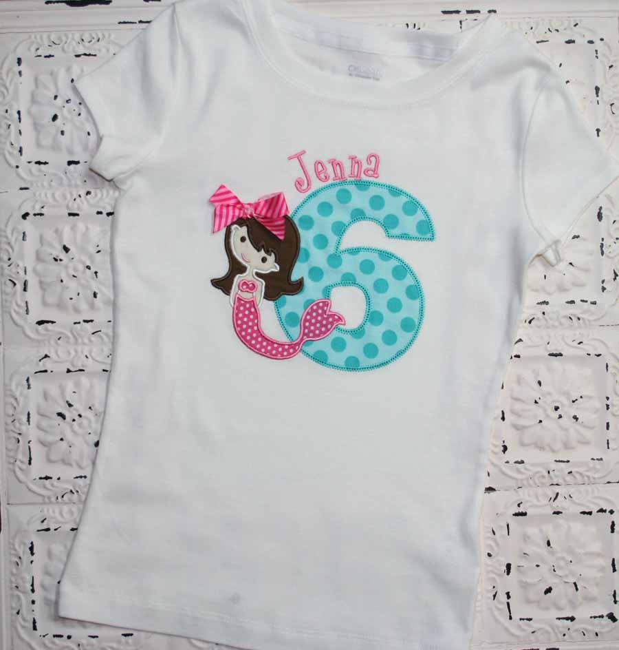 Girly Girls Little Mermaid Applique Birthday Shirt Custom Personalized