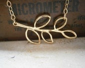 Sideways Branch Necklace, Gold Branch Necklace, Gold Pendant Necklace, Everyday Jewelry, Simple, Modern, Minimalist