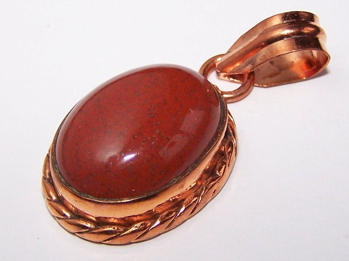 Rare Solid Copper and Brick Red Jasper Pendant with Bail , Stone Pendants , Jewelry Supply , Copper Pendants