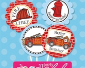 INSTANT DOWNLOAD DIY Decorations Fire Truck/Fireman Birthday Printable Circles/Cupcake toppers - 8 Designs from Doodlelulu by 2 june bugs Il_170x135