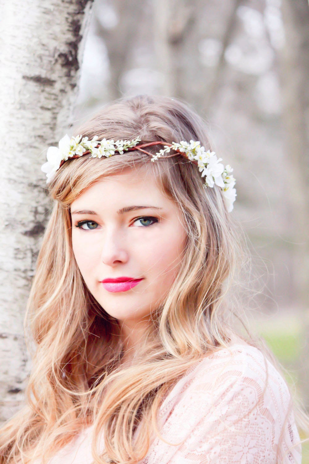 ivory cherry blossom hair crown, Bridal Flower Crown, wedding headpiece, head wreath in ivory, hair accessories, bridal, flower girl