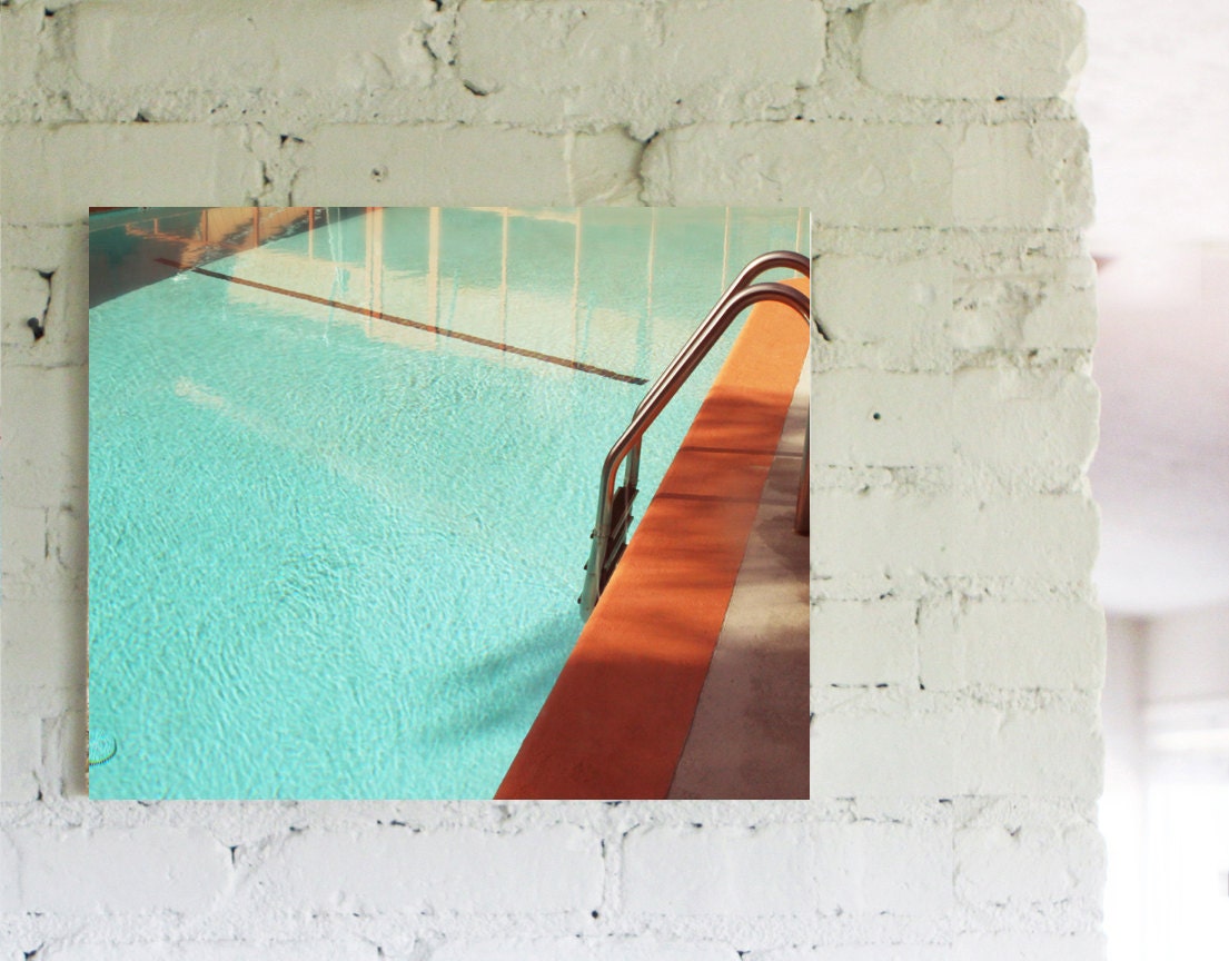 Photography Architecture Mid Century  Swimming Pool Art Gallery Wrapped Canvas  16x20  Archival Photograph
