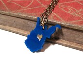 West Virginia Love Necklace - West Virginia University - WVU - Blue with Gold Heart