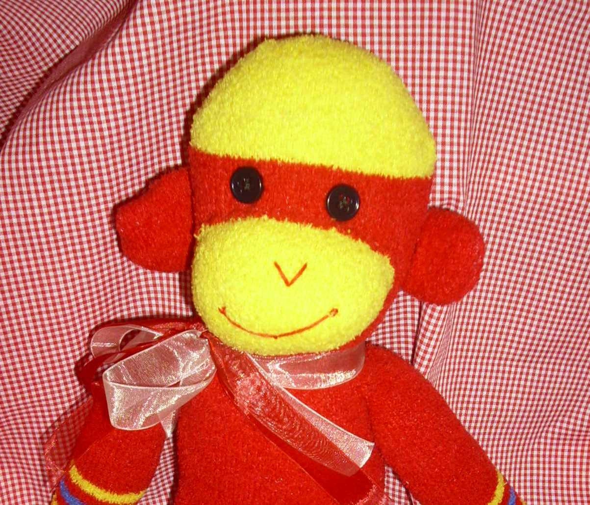 sock monkey, toy, stuffed animal, plush, ladies sock, waldorf, baby