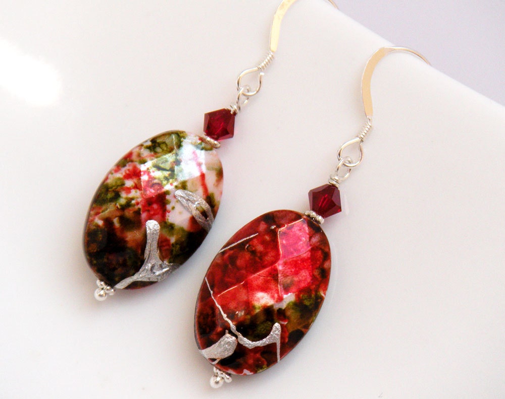 Red, Green, and Silver Swarovski Earrings, Christmas Earrings, Holiday Earrings - Holiday Collage