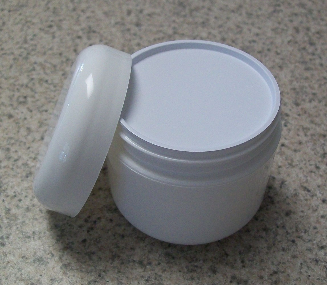 2 ounce White Plastic Jars with Lined Domed Lids and by