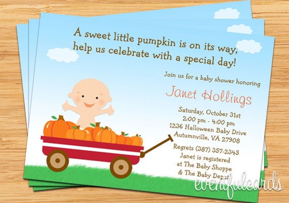 Fall Halloween Pumpkin Baby Shower Invitation - Red Wagon - Printable Il_570xn