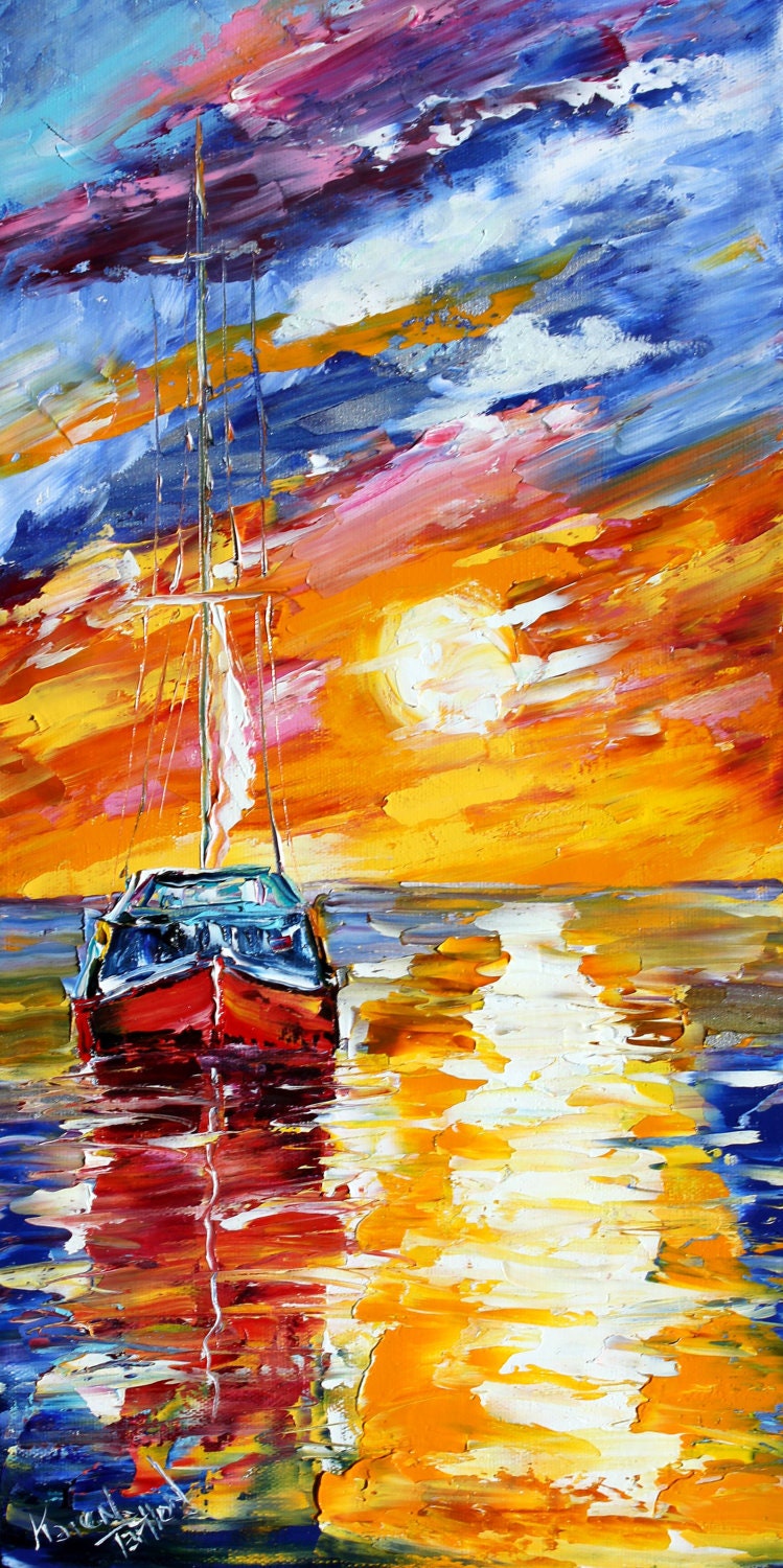 Fine art Print - Sunset Sailing - from oil painting by Karen Tarlton impressionistic palette knife fine art