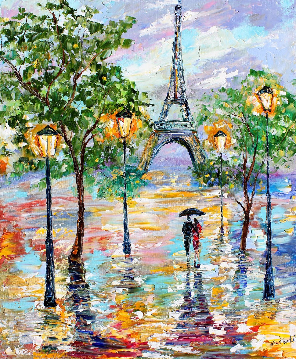 Items Similar To Original Painting Paris Rain Cityscape Modern Texture