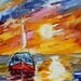 Original oil painting Sunset Sail Boat palette knife impressionism on canvas fine art by Karen Tarlton