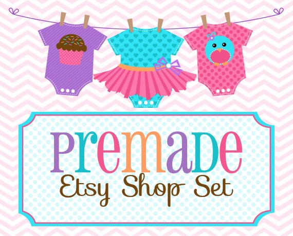 Sweet Girly Chevron- Premade Etsy Set Il_570xn