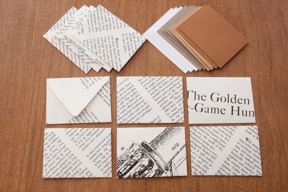 Vintage Recycled Book Envelope Set- Mini