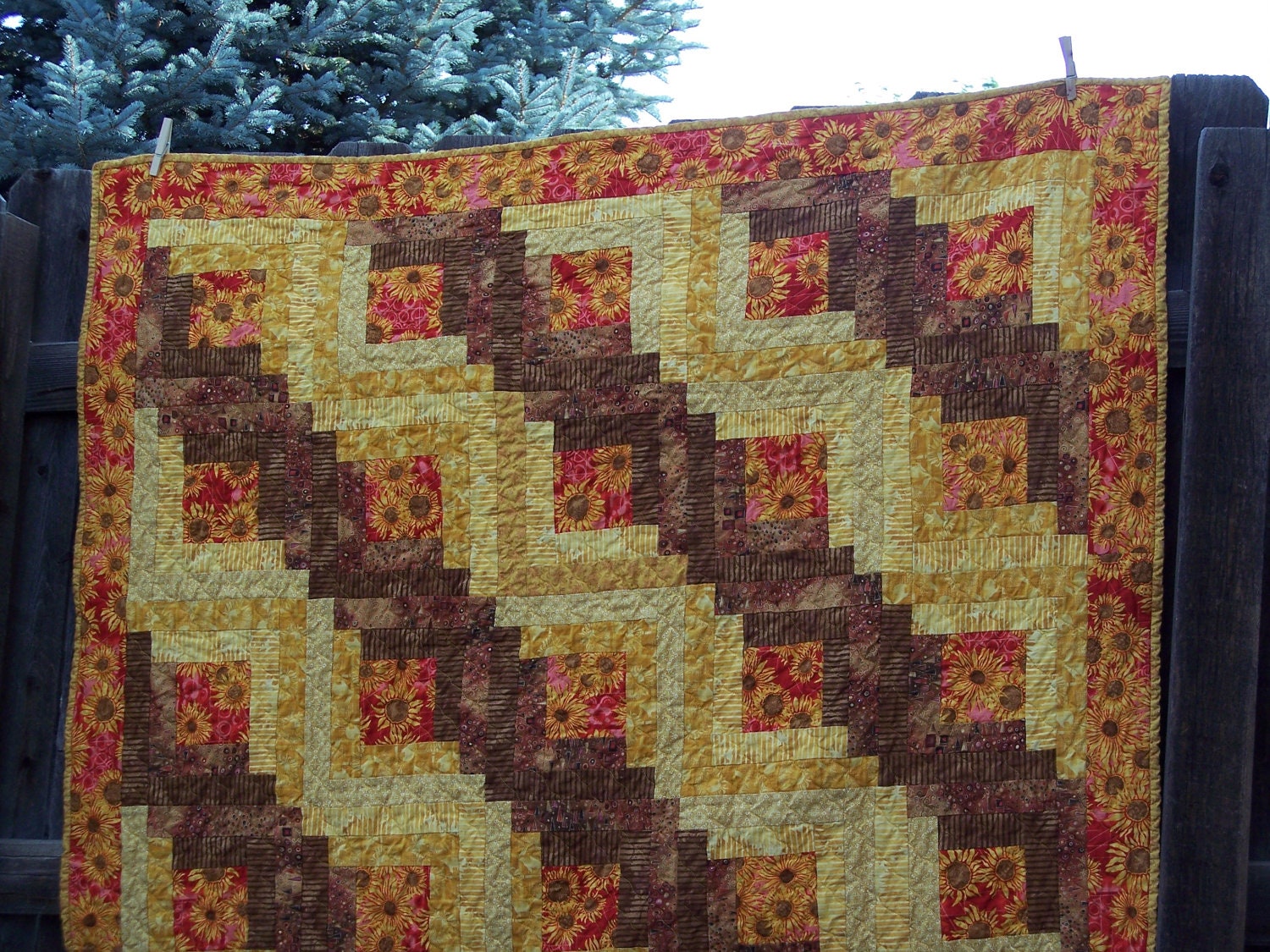 Sunflowers In My Cabin Lap Quilt