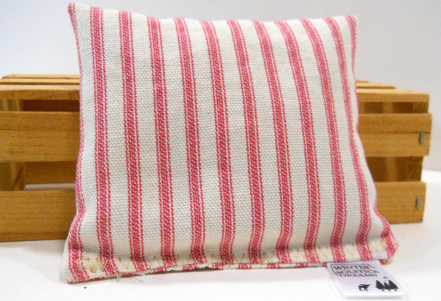 Organic Lavender Sachet 4" x 4", Lavender Pillows in Pink and Ivory Ticking, Dryer Sachet