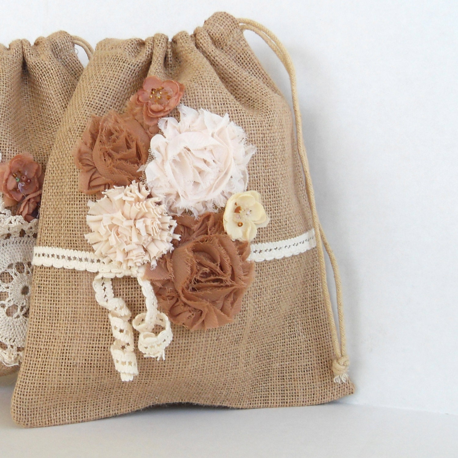 Dollar dance bag, burlap and lace wedding purse, flower girl purse