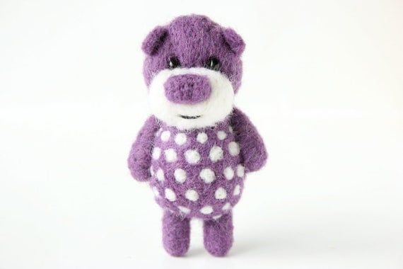 Violet polka dotted pocket bear 32