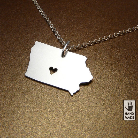 IOWA STATE , sterling silver pendant , sterling silver chain, custom heart