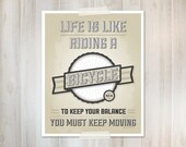 Bicycle Inspirational Quote - Typography and Illustration 8x10