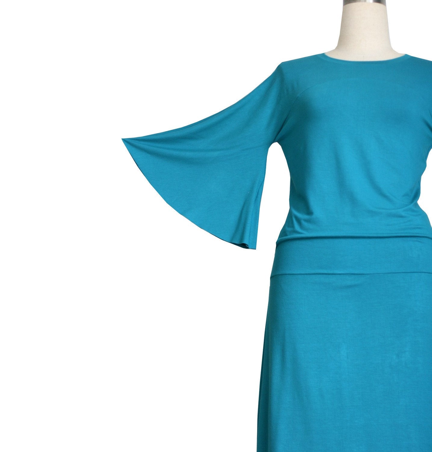 Turquoise dress. Butterfly Dress. Custom dress for spring day. Jersey day dress. Plus size dress. Bell sleeve dress. Womens clothing.