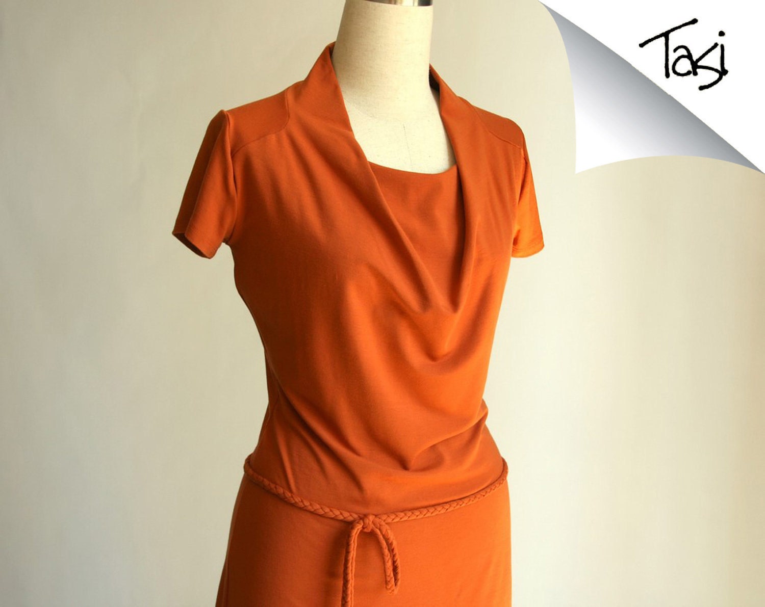 Dress "Zen" elegant handmade dress, simple and romantic dress for spring and summer, cowl neck dress, custom dress,made to measure dress