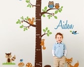 Woodland Animals Personalized Growth Chart Nursery Vinyl Wall Decal Kids Nursery Vinyl Wall Decal Baby Room Decor Fox Owls Racoon Squirrels