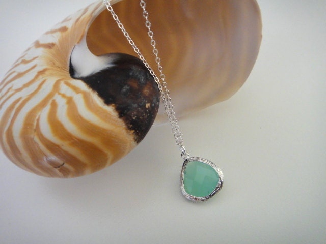 Sterling Silver and Aqua Sea Beach Glass Necklace