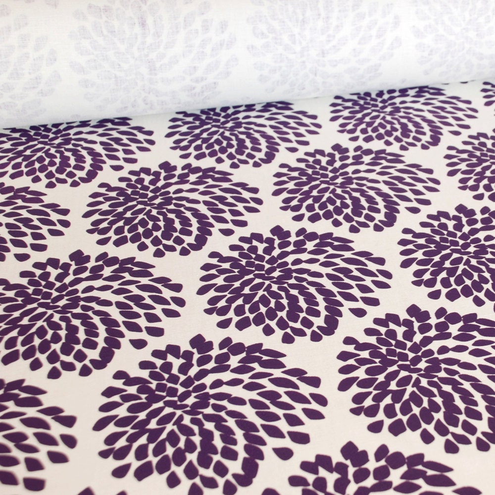 SALE  - 1 metre of Protea screen-printed fabric (aubergine on birch linen / cotton)