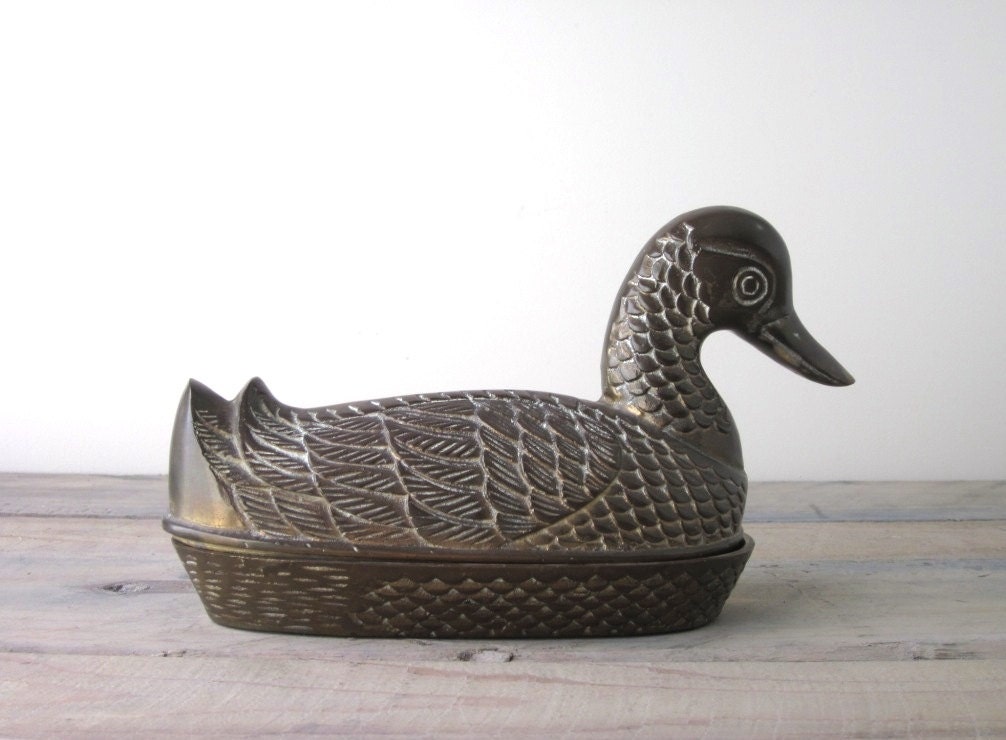 Brass Duck Figurine Box