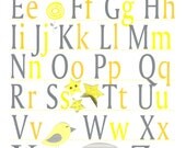 Nursery Art, Kids Wall Art, Baby Room Art Decor, Children's Art, Yellow and Gray Alphabet, 8 x 10 Print