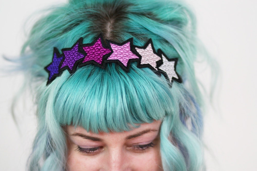Pink Gradient Stars Headband,  Purple, Pink, Pale Pink, White