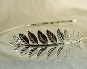 ATHENA Grecian Headband with Single Leaf in Silver