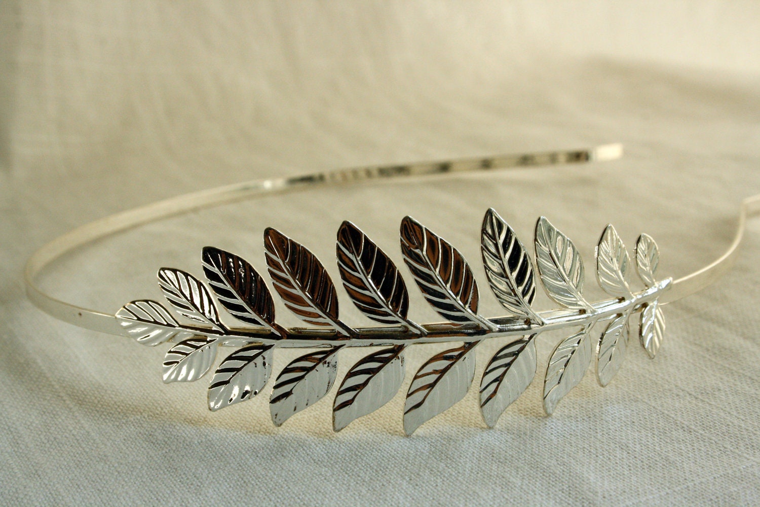ATHENA Grecian Headband with Single Leaf in Silver