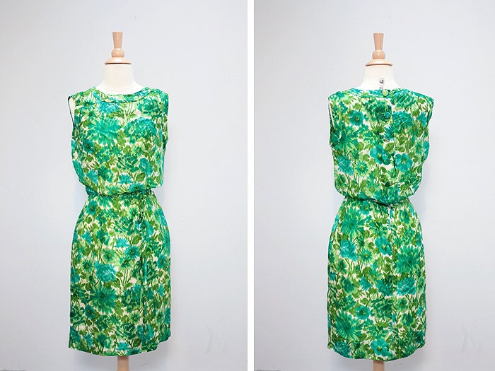 60s Green Garden Party Dress - S/M