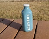 Ceramic Kitchen Canister Blue Retro Milk Jar Creamer Bottle Stoneware