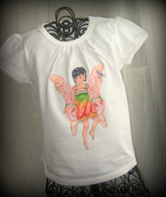 Whimsical Fairy Tee with Wings - Flower Fairy Willow with Appliqued Irridescent Wings on Back for Girls