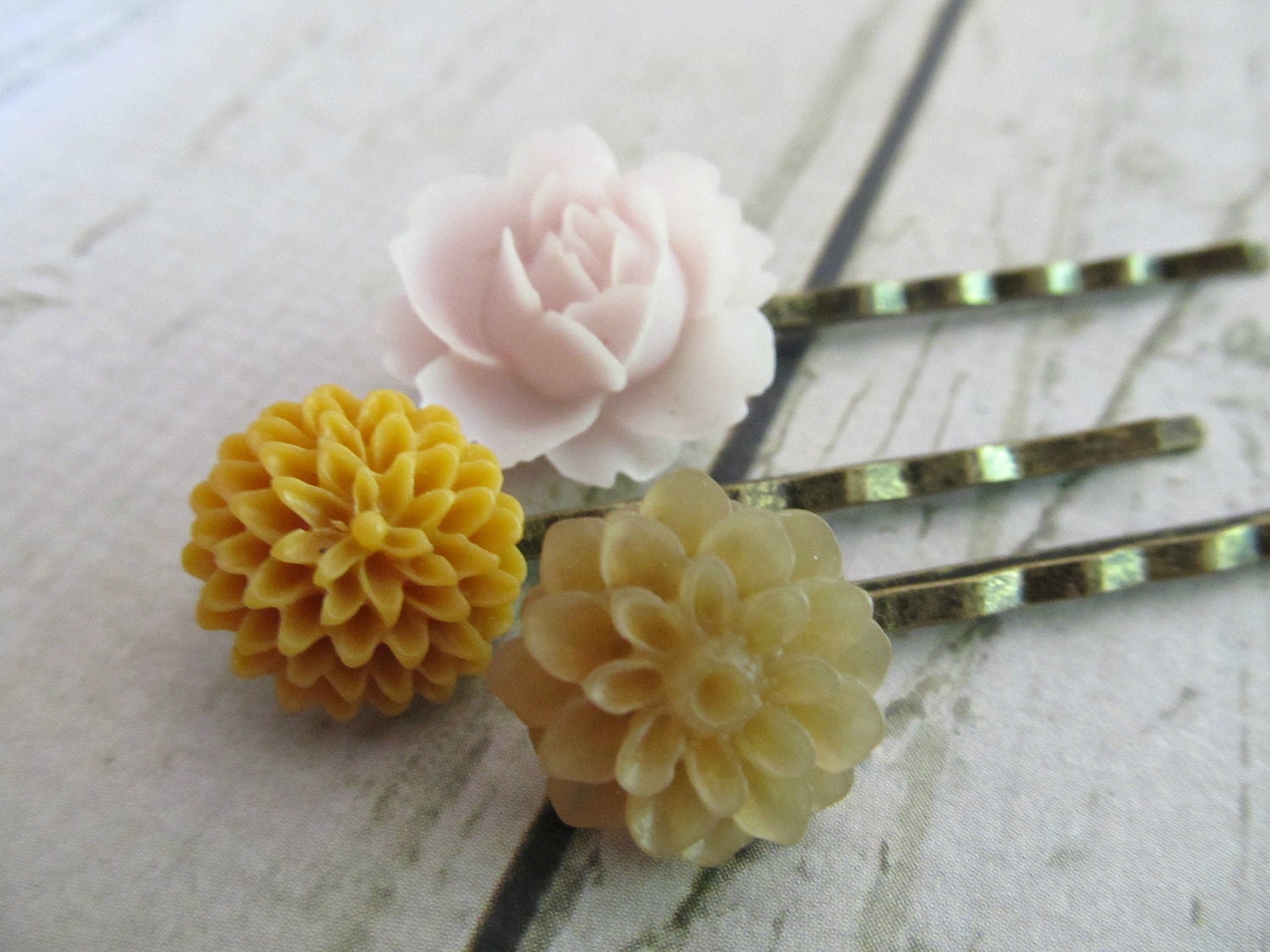 Vintage inspired hair pins in neutral nudes