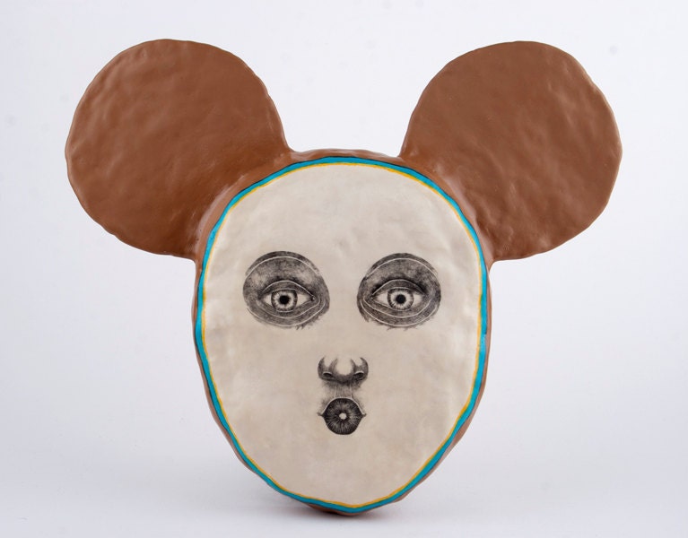 3 D Art Object Boy's Portrait With Mouse Ears, Clay Wall Decoration - The Chocolate Whisperer