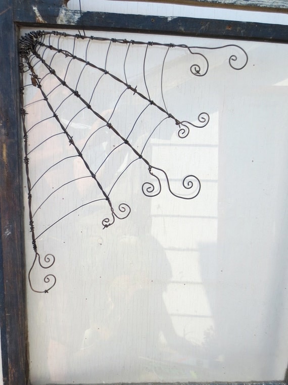 18" Odd Twisted Barbed Wire Corner Spider Web Reclaimed Art