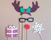 Christmas Photo Booth Props - Set of 5 Rudolph The Red Nosed Reindeer Holiday PhotoBooth Props Christmas Party Decorations Photo Prop