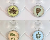 Woodland Rustic Leaves Wine Charms, Wine Charms set of 4